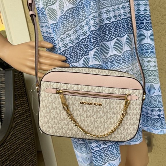 Michael Kors Jet Set Item Large East West Zip Chain Crossbody Powder Blush Multi - Picture 11 of 16